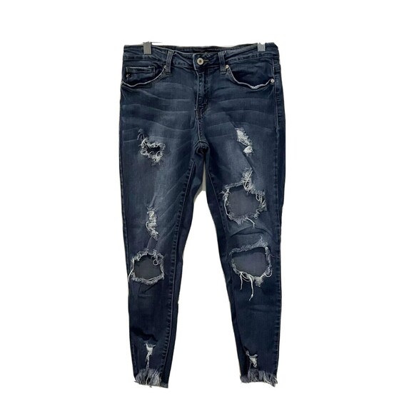 KanCan Low Rise Destroyed Distressed Skinny Jeans Sz W9/28 Med Wash Blue Jeans - Picture 1 of 12